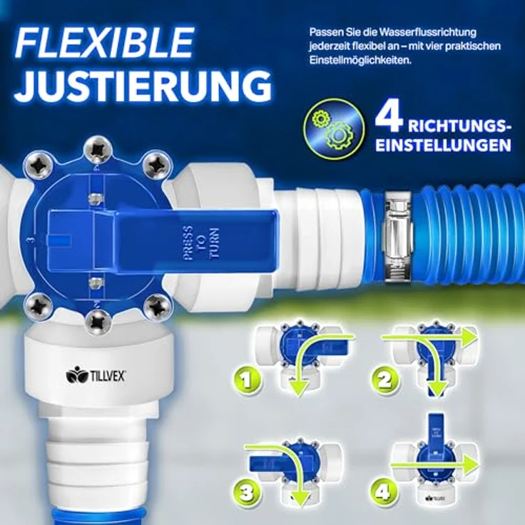 tillvex® Bypass Set Pool, 12-teiliges Zubehörset für Sandfilteranlagen, Wärmepumpen und Poolheizung, Ø32 & 38 mm Anschluss – Bild 3