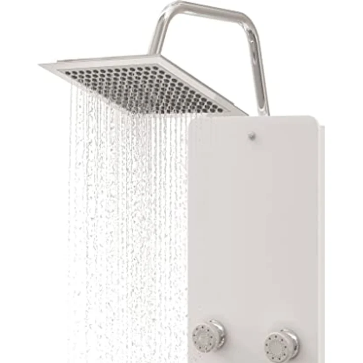 vidaXL Duschsystem Duschpaneel Glas 25x47,5x130 cm Weiß, mit Regendusche, Bodyjets und Handbrause – Bild 4