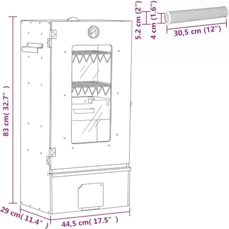 vidaXL Cold Smoker mit Rauchtube, verzinkter Stahl, 44,5 x 29 x 83 cm, wetterfest, für Fleisch und Gemüse, Edelstahl Pelletgrill für den Garten – Bild 2