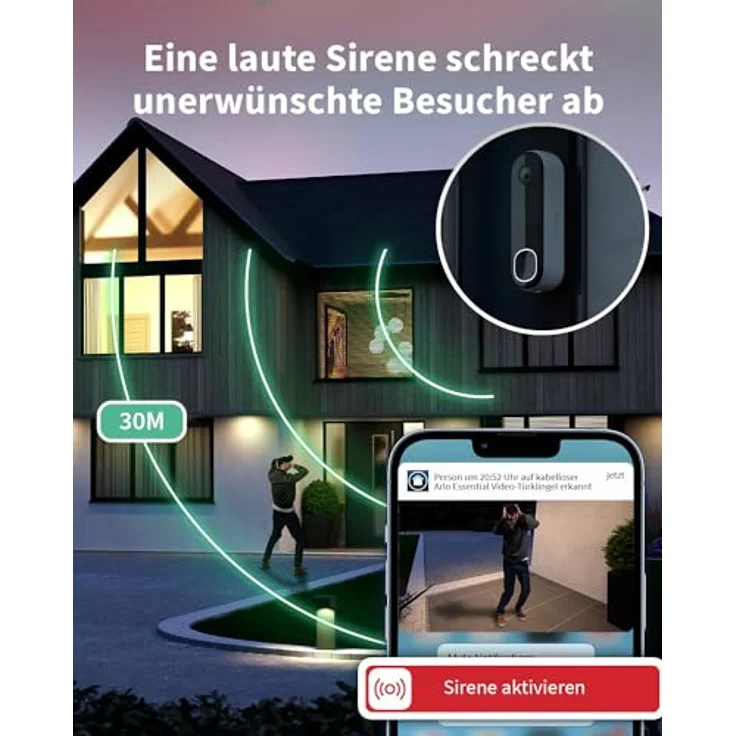 Arlo AVD3001-100EUS, Video-Türklingel mit 1080p FullHD, 2-Wege-Kommunikation und integrierter Sirene, kabellos mit USB-Anschluss – Bild 6