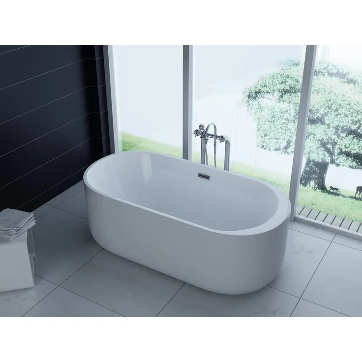 PureHaven freistehende Luxus Acryl-Badewanne 170x80 cm elegant inkl. Überlaufschutz und Siphon (200 l, Weiß)