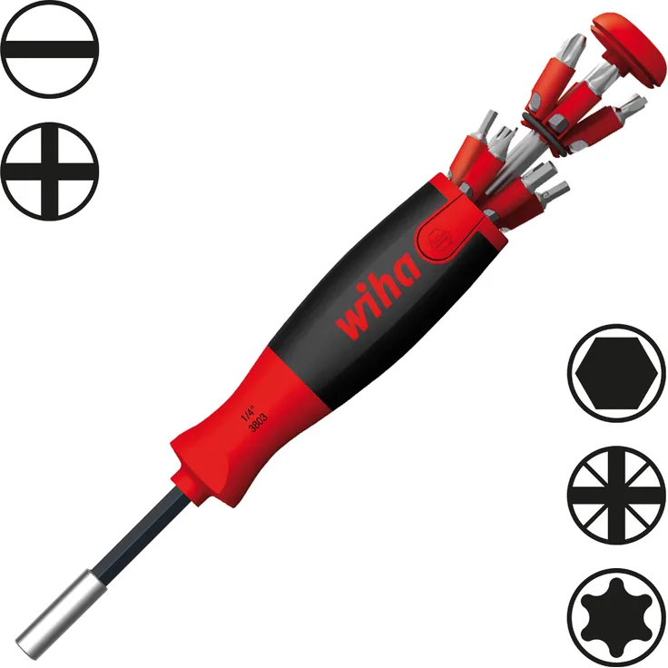 Wiha Schraubendreher mit Bit Magazin LiftUp 25 magnetisch (38606), 12 tlg., Bit Schraubendreher, Schraubenzieher mit Bits, Bithalter, Innensechskant, Phillips, Pozidriv, Schlitz, TORX