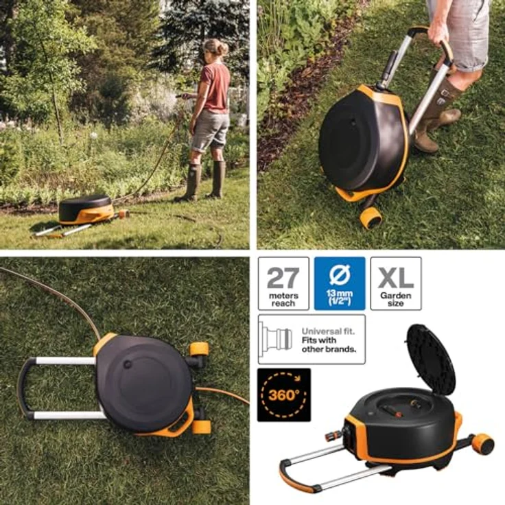 Fiskars Waterwheel XL, All-Inclusive-Bewässerungs-Set mit 27 m Reichweite, automatischem Aufrollen, Gartenschlauch Ø 13 mm, schwarz/orange – Bild 4