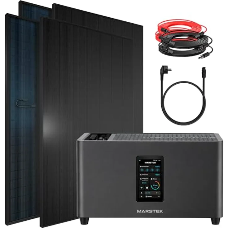 SUNNIVA® Balkonkraftwerk 1840W mit 2,56 kWh BIFAZIAL FULLBLACK Speicher MARSTEK Jupiter C + Plus, Komplettset mit 4x 460W N-Type Glas-Glas Bifacial Solarmodulen, steckerfertig – Bild 1