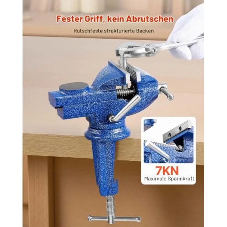 VEVOR Tischschraubstock, 7,62 cm, drehbar um 360°, Gusseisen, rutschfeste Backen für Holz- und Metallbearbeitung – Bild 2