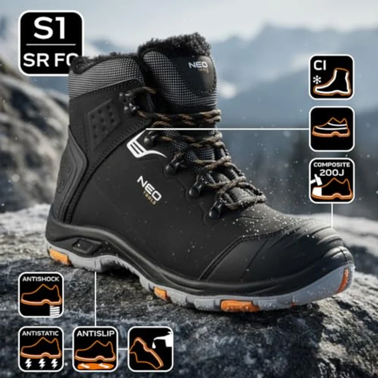 NEO TOOLS Sicherheits- und Arbeitsstiefel S1 SR CI FO, Schutzstiefel für Herren und Damen, schwarz, Größe 44 – Bild 7