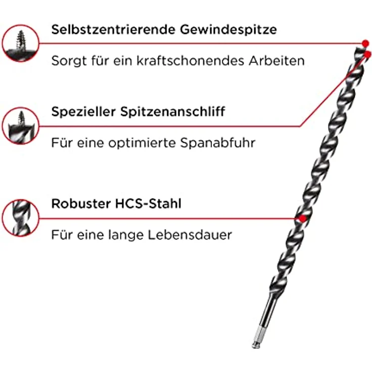kwb DOUBLE CUT Japan Schlangenbohrer, ø 18 mm, 460 mm, mit PTFE-Antihaftbeschichtung und selbstzentrierender Gewindespitze, 11 mm Sechskantschaft – Bild 3