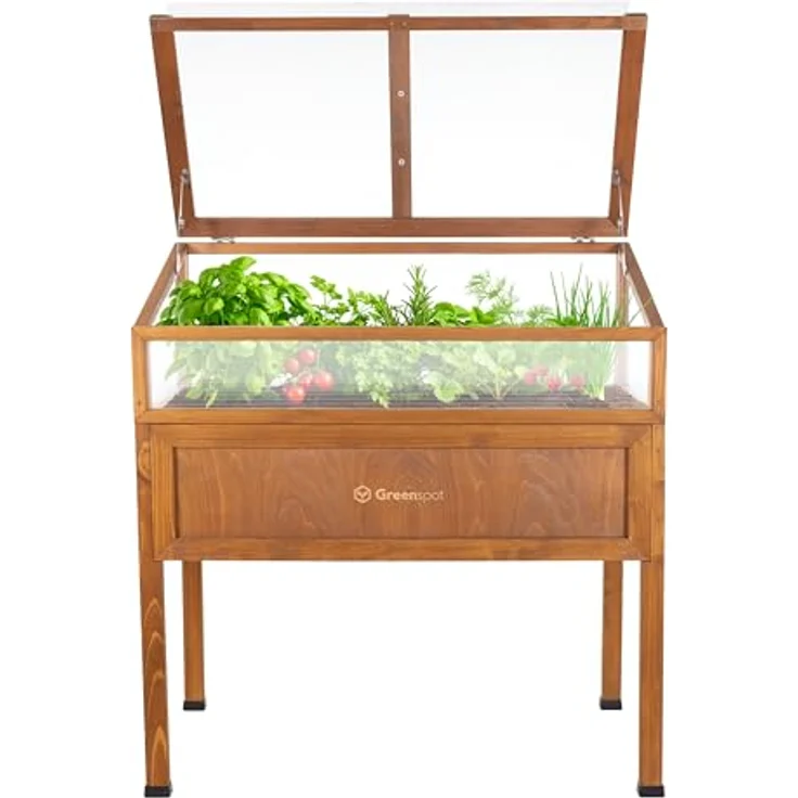 Greenspot Vintage Hochbeet mit Haube, 110x55x120cm, Palisanderbraun, für Kräuter und Gemüse, ergonomisch und wetterfest – Bild 3
