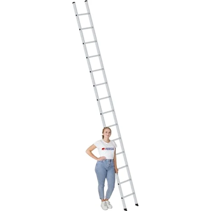 PROREGAL Sprossen-Anlegeleiter 350mm breit ohne Traverse | 14 Sprossen | Hohe Qualität, trittfest und rutschsicher | Leiter, Teleskopleiter, Trittleiter, Bockleiter – Bild 3