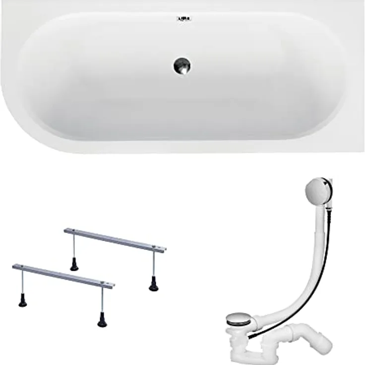 KOLMAN Badewanne AVITA Eckbadewanne 170x75 Rechts, 3in1 Premium Original Acryl Wanne Siphon, Reinweiß