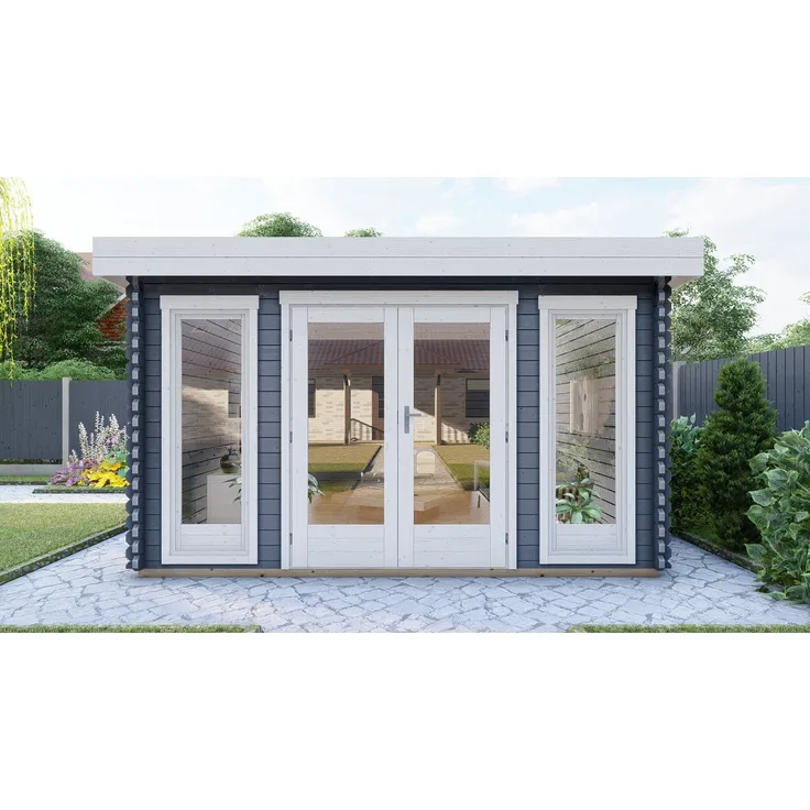 Finn Art Blockhaus Gartenhaus York 7, Flachdach 4x3m mit 40mm Wandstärke, 28mm Fußboden, ohne Dacheindeckung