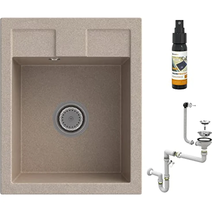 Granitan GRANITAN BEST Küchenspüle 40x50 cm Braun - Spüle aus Granit mit Siphon Chrom, Sieb und Imprägniermittel, stoßfest und pflegeleicht – Bild 2