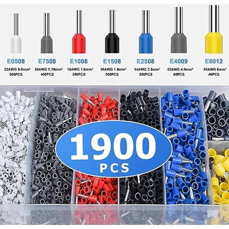 Preciva Sechskant Crimpzange Aderendhülsenzange mit 1900 Aderendhülsen Set 0,5-6 mm² für isolierte und unisolierte Aderendhülsen, handlich und kraftverstärkt – Bild 5