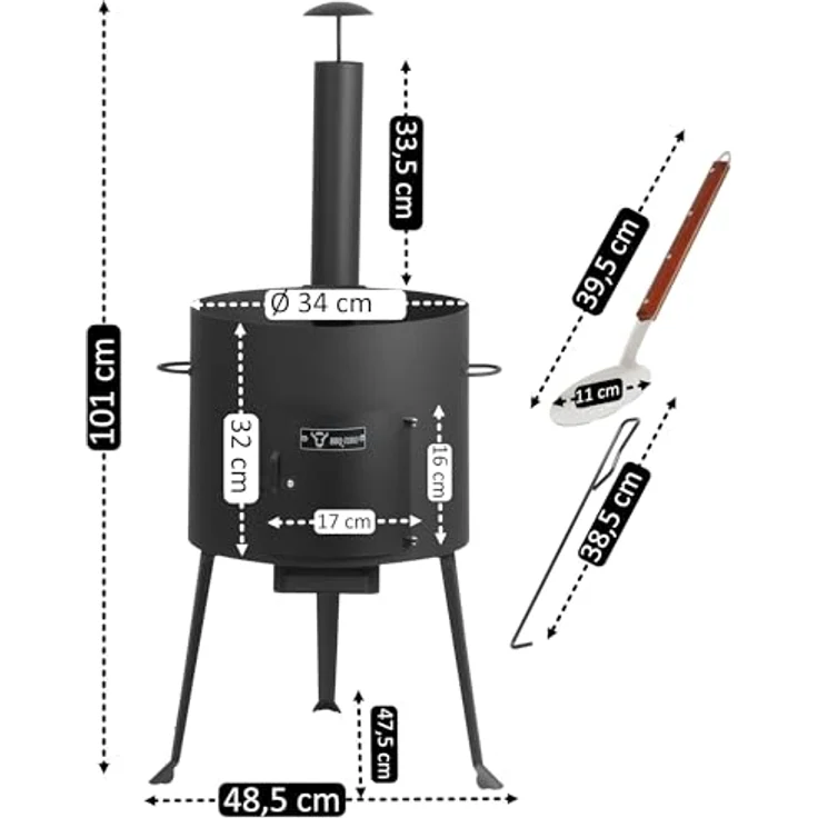 BBQ-Toro Kazan Ofen Ø 34 cm, Gulaschkessel mit Schaumlöffel und Schürhaken, stabiler Outdoor-Ofen aus Stahl, Feuerstelle und Eintopfofen – Bild 3