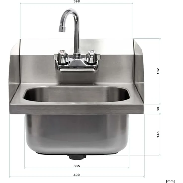 XPOtool Edelstahl Gastro Waschbecken mit quadratischem Innenbecken, 3-seitigem Spritzschutz zur Wandmontage, für Gastronomie Küche Werkstatt, Silber – Bild 2