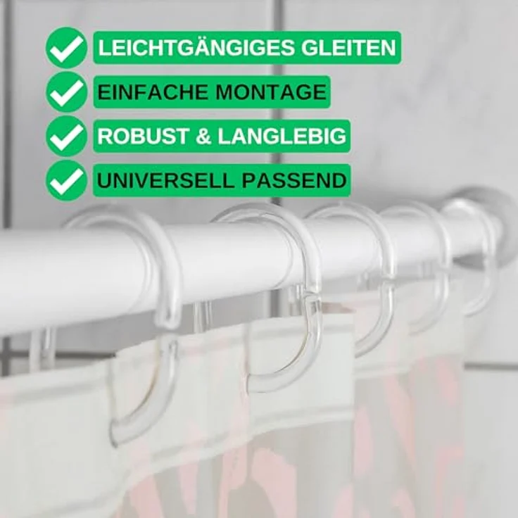 Your Day Mate GmbH Duschvorhang Ringe klar, 24 Pack, Transparent, 4.6 x 2.9 cm Innendurchmesser für Duschvorhangstangen, Duschringe, aus stabilem Kunststoff, Ringe für Duschvorhang, glasklar Duschvorhangringe, Haken – Bild 3