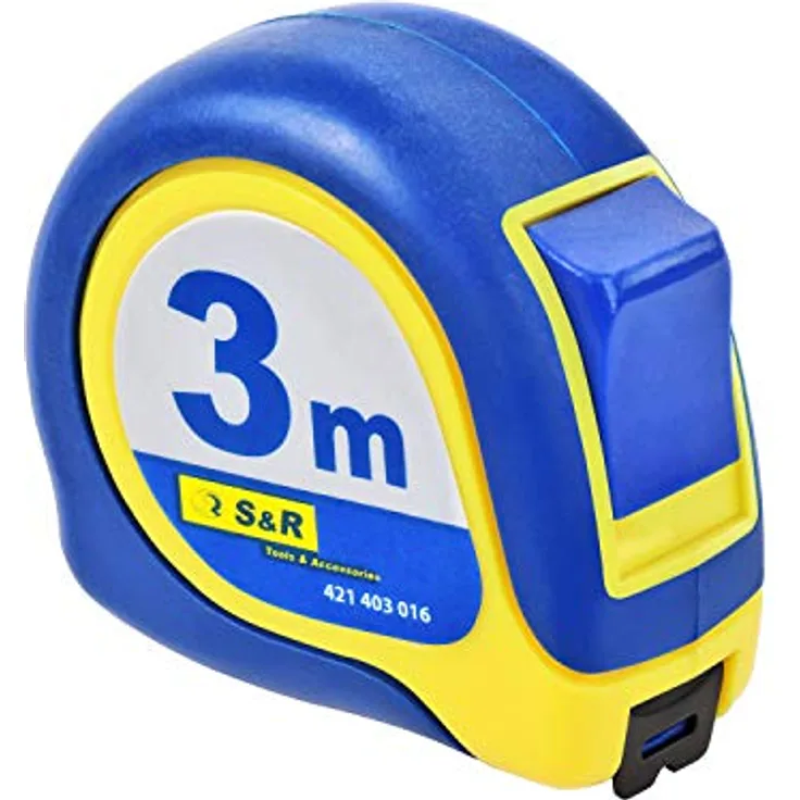 S&R Bandmaß 3m, Federbandstahl mit Magnet-Winkel, Nylon-Polymer beschichtetes Massband, schlagfestes Gehäuse Bandmaß, MUSTANG - Serie | Zollstock Metermaß, rot