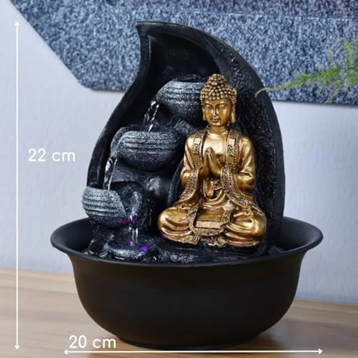 Zen Light Praya Zimmerbrunnen mit Pumpe und LED-Beleuchtung, Kunstharz, Einheitsgröße – Bild 5