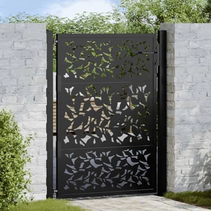 vidaXL Gartentor Schwarz 105x130 cm Stahl Blatt-Design Abschließbar mit 3 Schlüsseln – Bild 2