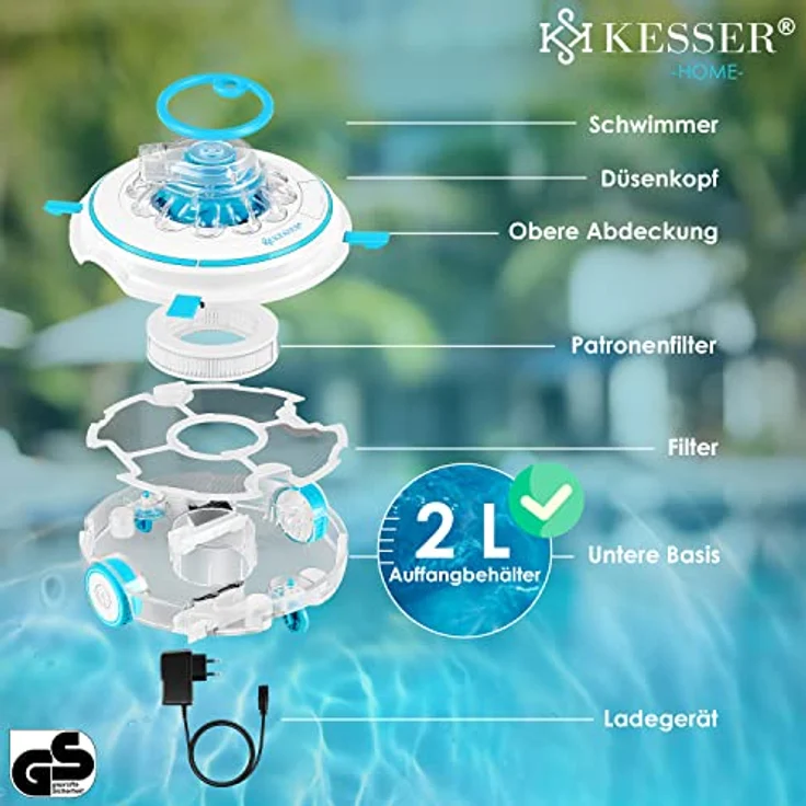 KESSER® Poolroboter Poolreiniger Akku Aqua-9000 inkl. Transporttasche Pool Roboter für bis 80m² Pools, Li-Ion Akku max. 75 min, Kabellos Poolsauger Bodenreinigung Vollautomatisch Bodensauger Türkis – Bild 5