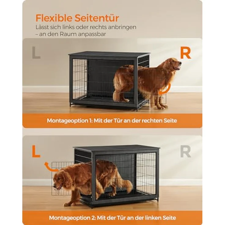 Feandrea Hundekäfig Möbel, Beistelltisch, Hundebox, Moderne Hundehütte Indoor für Hunde bis zu 36 kg, hochbelastbar, tintenschwarz PFC004B01 – Bild 4