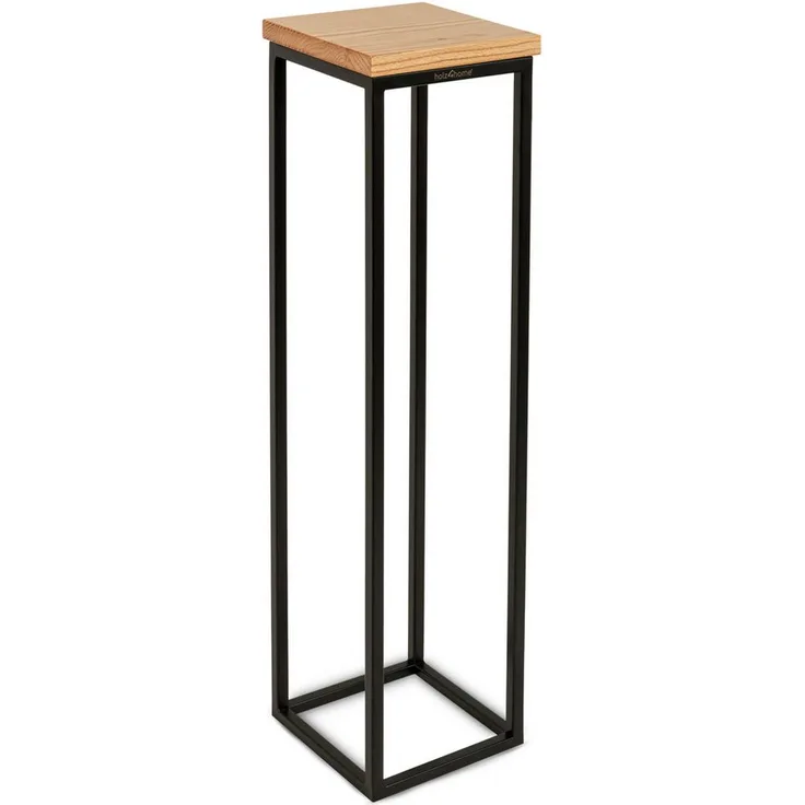holz4home® Blumenständer Dekoständer aus Eichenholz Massiv Natur Geölt I Dekosäule Stahlrahmen, Loft- und Industriestil