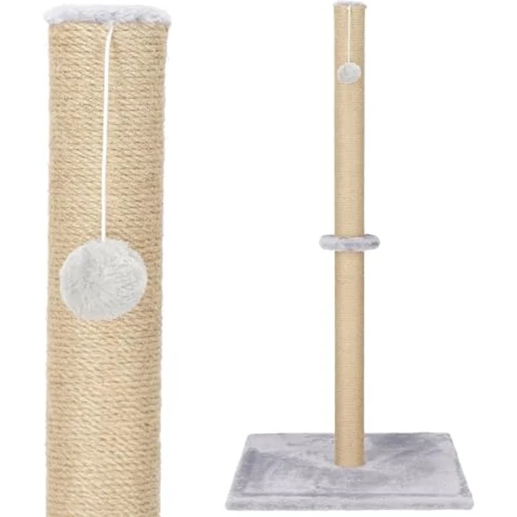 SPRINGOS Kratzbaum Kratzpfosten mit Spielzeugball, grau, 50 x 50 x 103,5 cm, robuste Sisalpfosten, hochwertig verarbeitet – Bild 1
