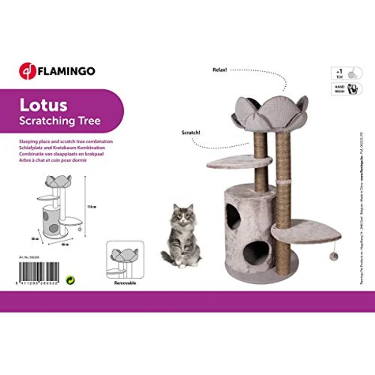 Flamingo Karlie Kratzbaum Lotus L: 48 cm B: 48 cm H: 110 cm mit 2 Eingängen, Ballspielzeug und viel Raum für Versteckspiele – Bild 4