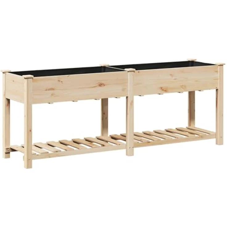 vidaXL Hochbeet Pflanzkasten mit Regal, 203x53x76 cm, aus massivem Fichtenholz, beige – Bild 7