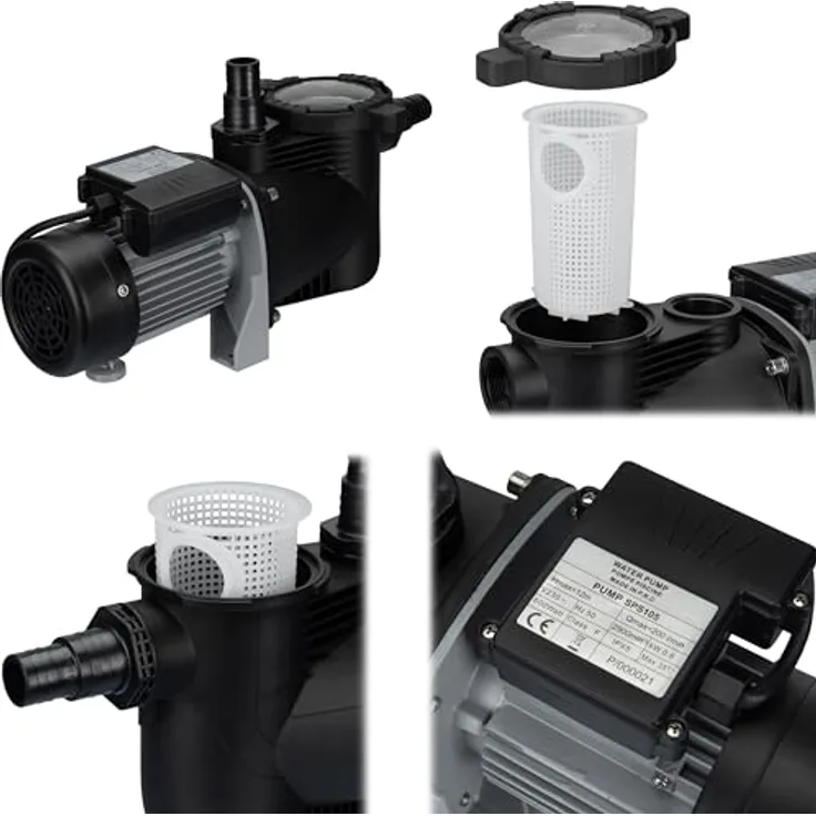 COIL Filterpumpe, selbstansaugende Umwälzpumpe mit leiser Motor (65/73 dB), max. Förderhöhe 8,5 m, Kapazität 8000-12000 l/h, IPX5, 230V/50 Hz, Vorfilter 300/600 W