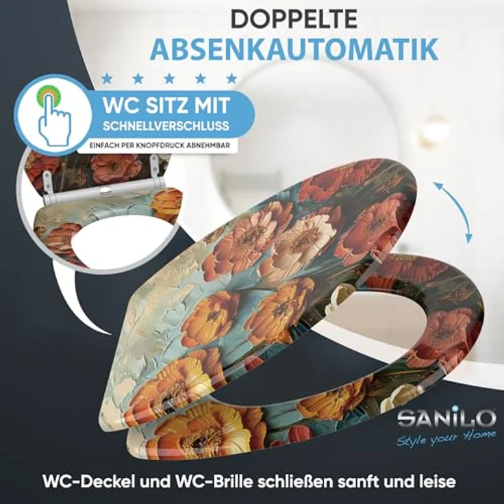 Sanilo WC Sitz mit Absenkautomatik Top Fix Florum, bruchfestes Holz mit antibakterieller Beschichtung, vielseitig einsetzbar, pflegeleicht – Bild 3