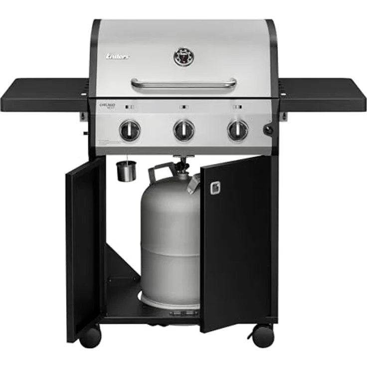 Enders® Gasgrill Chicago Next 3, 3-Edelstahlbrenner, doppelwandige Garhaube, Gussrost, 2 abklappbare Seitenablagen, integriertes Thermometer, 9,6 kW #89396 – Bild 5
