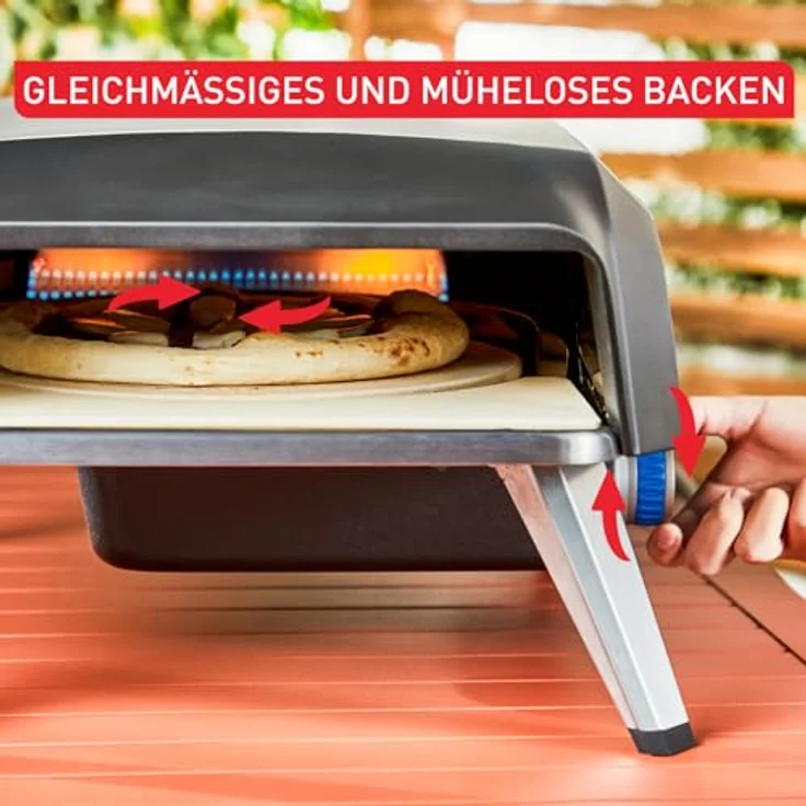 Tefal Pizzaofen JM4130 Pizza Pronto, Gas-Pizzaofen mit drehendem Pizzastein und Pizzaschaufel, Edelstahl-Finish – Bild 3