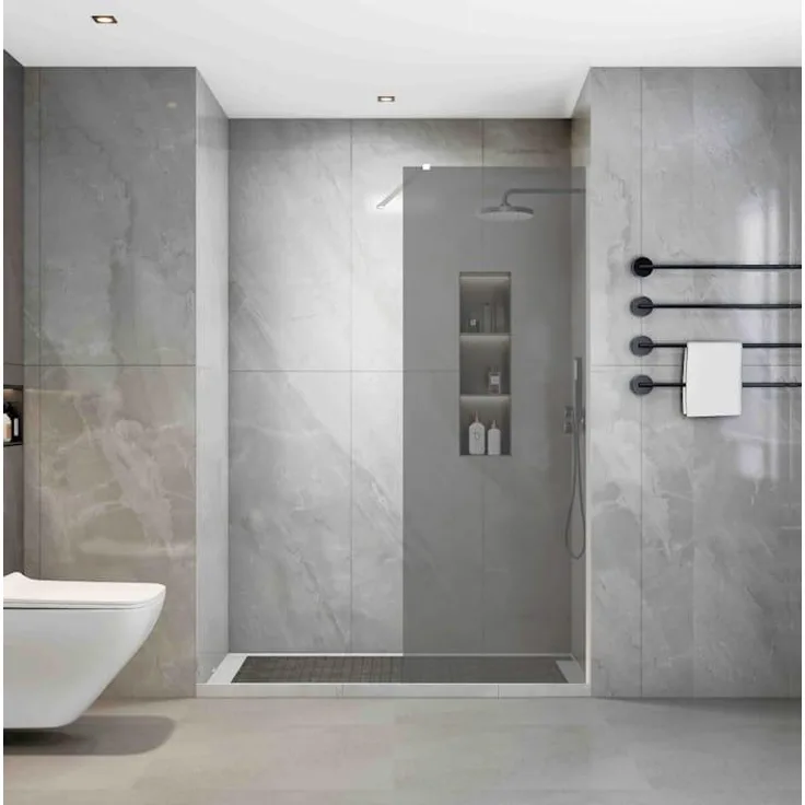 STANO Walk In Duschwand VENLO Schwarz, 8 mm Sicherheitsglas, 60 cm, höhenverstellbar 200 cm