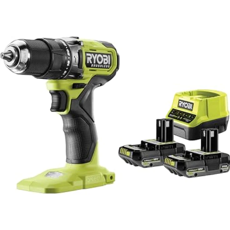 Ryobi RPD18BL1-2C20S, 18 V bürstenloser Akku-Schlagbohrschrauber mit 2 x 2 Ah Akkus, Hammerfunktion und 13 mm Bohrfutter – Bild 1