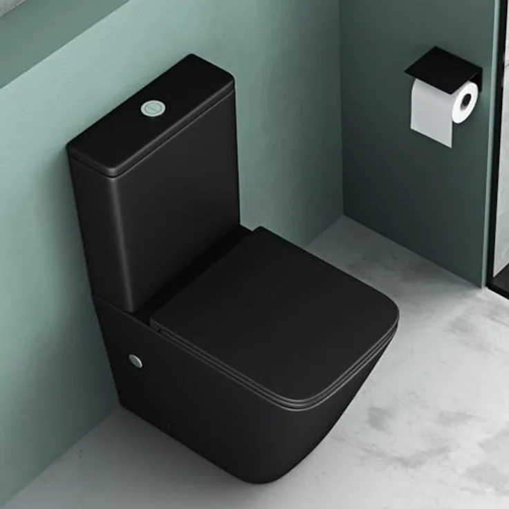 Mai & Mai Stand-WC 112T aus Keramik spülrandloses-WC matt schwarz 36x63x82cm bodenstehende-Toilette inkl.Spülkasten – Bild 1