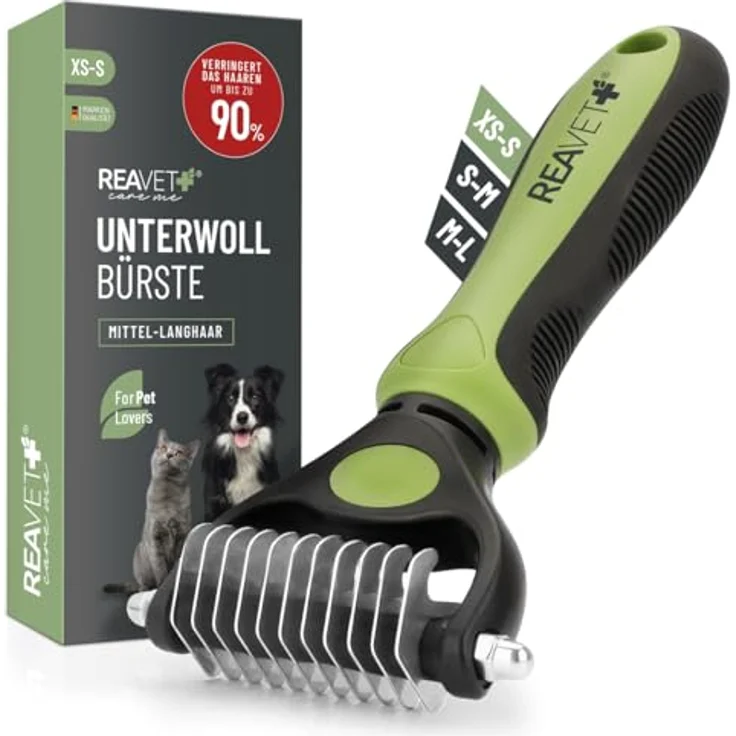 ReaVET Hundebürste & Katzenbürste Unterwollbürste für Langhaar I Kleine Rassen (Größe XS-S) I Entfernt Unterwolle & Verfilzungen I mit Massageffekt & Deckhaarschutz I Fellbürste für Hunde, Katzen – Bild 1