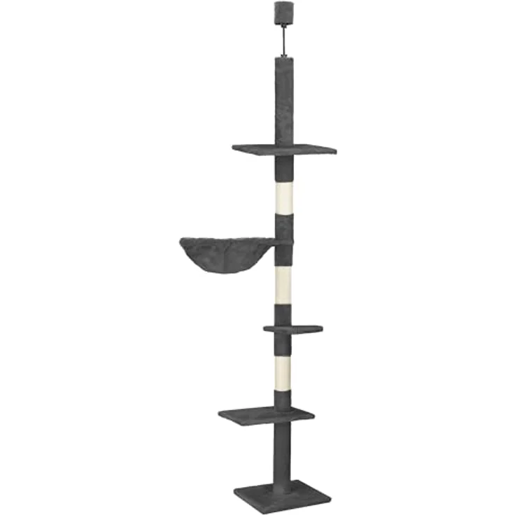 SPRINGOS Kratzbaum Katzenkratzer, deckenhoch und höhenverstellbar von 240 cm bis 265 cm, mit 3 Aussichtsplattformen und Liegemulde, Farbe Graphit – Bild 1