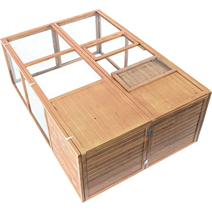 Wiltec Klappbarer Kleintierstall 153 x 110 x 55 cm, Hasenstall aus Tannenholz mit Drahtgitter, Kaninchenstall Freigehege, Freilauf Gehege in Naturholzoptik – Bild 3