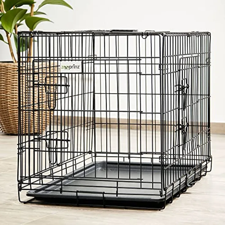 zooprinz Faltbare Hundebox aus stabilem Eisen, Hundekäfig mit 2 Türen und herausnehmbarer Bodenschale, transportabel mit Griff, in 4 Größen verfügbar (77,5 x 48,5 x 55,5 cm)