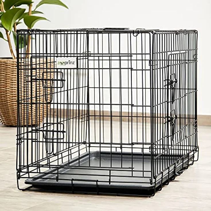 zooprinz Faltbare Hundebox aus stabilem Eisen, Hundekäfig mit 2 Türen und herausnehmbarer Bodenschale, transportabel mit Griff, in 4 Größen verfügbar (77,5 x 48,5 x 55,5 cm) – Bild 1