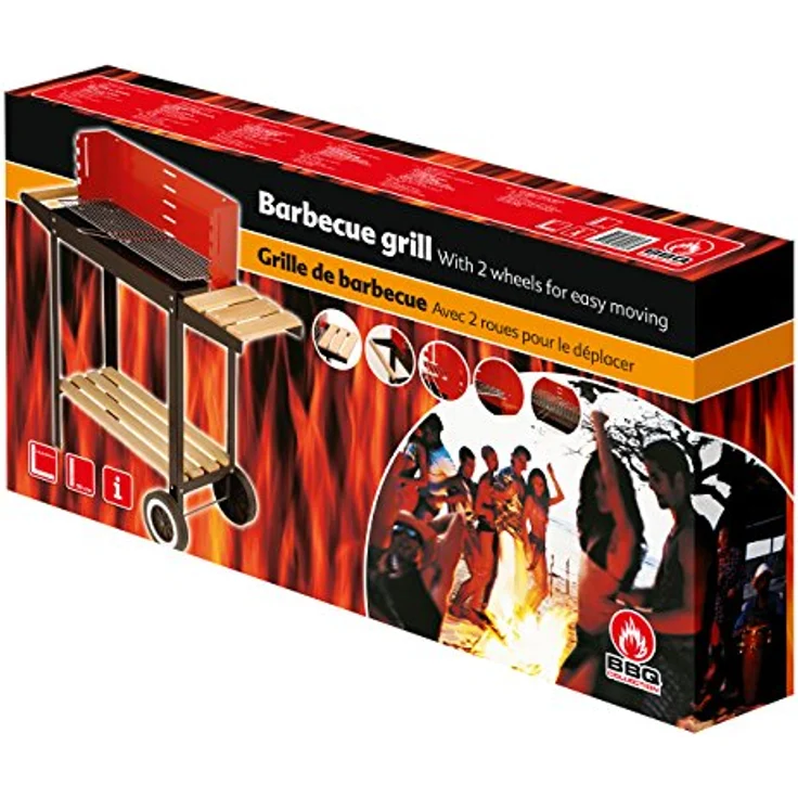 BBQ Collection Holzkohlegrill, Kohlegrill mit Rädern, verstellbarem Grillrost, Windschutz und Seitentisch, schwarz – Bild 3