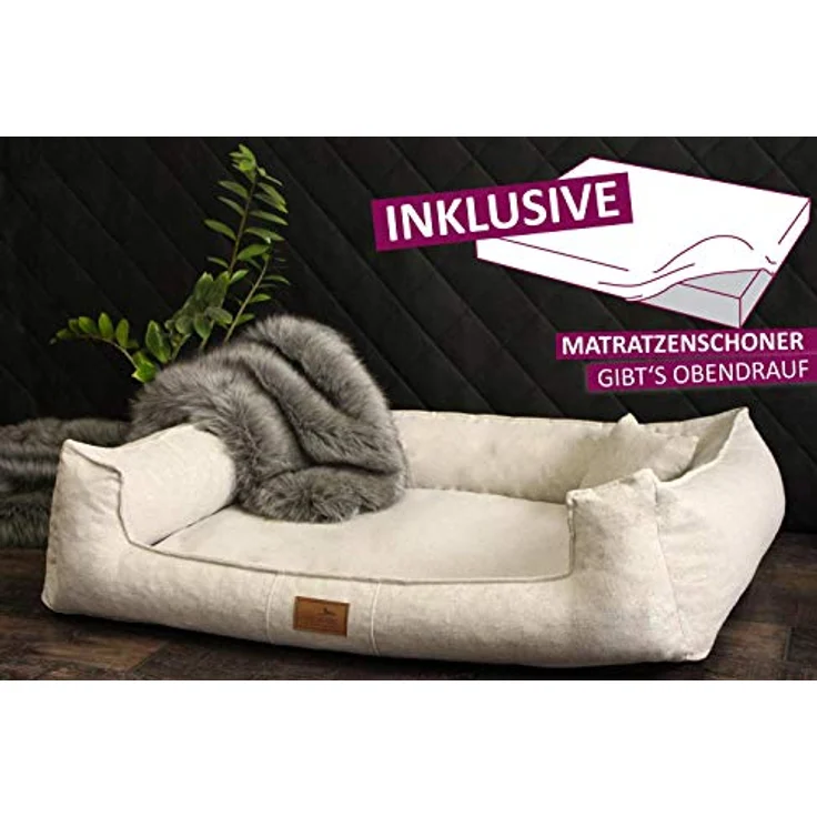 tierlando® Orthopädisches Hundebett Goofy Couture | Samtweich | Eleganter Möbelstoff | Eyecatcher | ~ inkl. Matratzenschoner | Creme | G3-A-05 – Bild 3