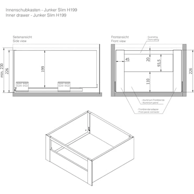 SOTECH JUNKER SLIM Schubkastensystem, anthrazit, Höhe 199 mm, Länge 550 mm, Belastbarkeit 40 kg, Soft Close – Bild 6