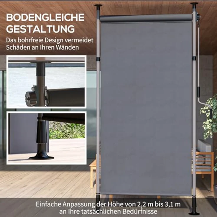 Outsunny Markise Senkrechtmarkise mit Sonnenschutz, Balkonrollo, Dunkelgrau – Bild 3