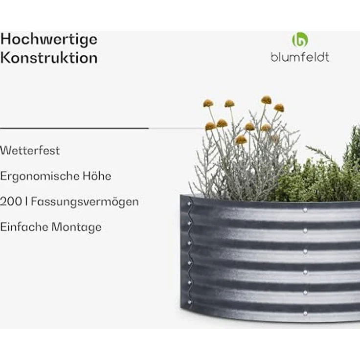 Blumfeldt High Grow Half Circle Hochbeet - 200-l aus Galvalume-Stahl, Rost- und Frostsicher, 43 cm Höhe, Silber – Bild 2