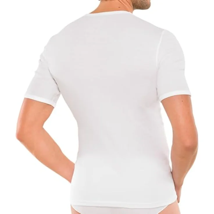 Schiesser Herren Essential T-Shirt 1/2, 100% Baumwolle in Feinripp-Qualität, weiss – Bild 2