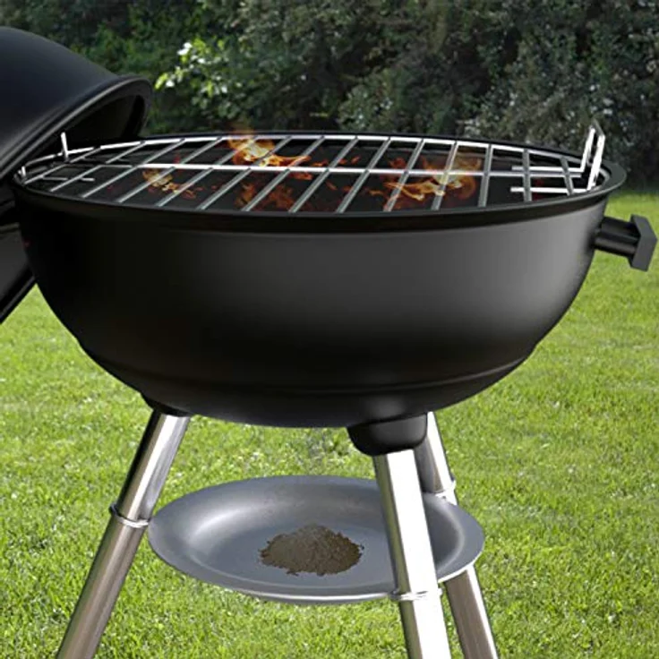 SunJas Holzkohlegrill, tragbar, rund, Deckel, Doppelräder, Schwarz - Preisvergleich – Bild 5