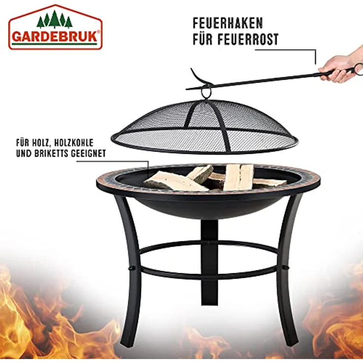 Deuba Feuerstelle Mosaik Sevilla rund 76 cm Feuerrost Funkenfluggitter Abdeckung Feuerschale Feuerkorb Steinoptik – Bild 5