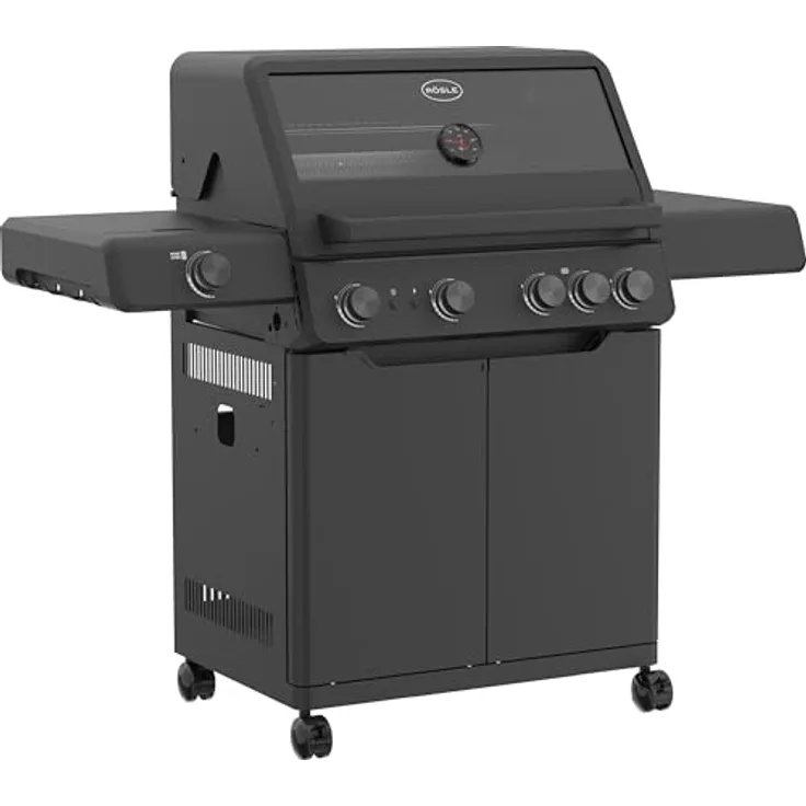 RÖSLE Gasgrill ALLFLAME Hero 4 – Gusseisenroste, beleuchtete Drehknöpfe, schwarz